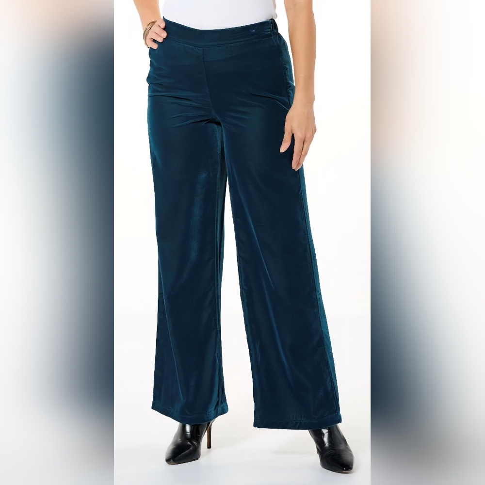 NWT HSN Wynne Collection Wide Leg‎ Blue Pants ~ Size Small